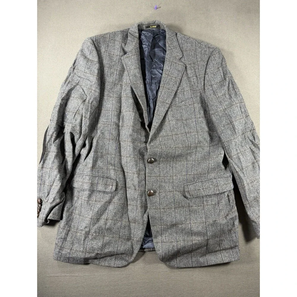 Vintage Barbour Sports Coat Jacket Mens 110 44R Wool Windowpane 2 Button Blazer
